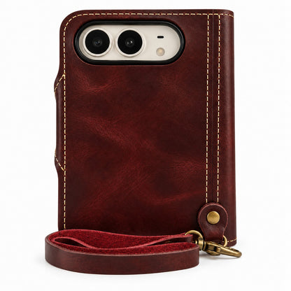 Genuine Leather Retro Oil Wax Cowhide Flip Wallet Phone Case