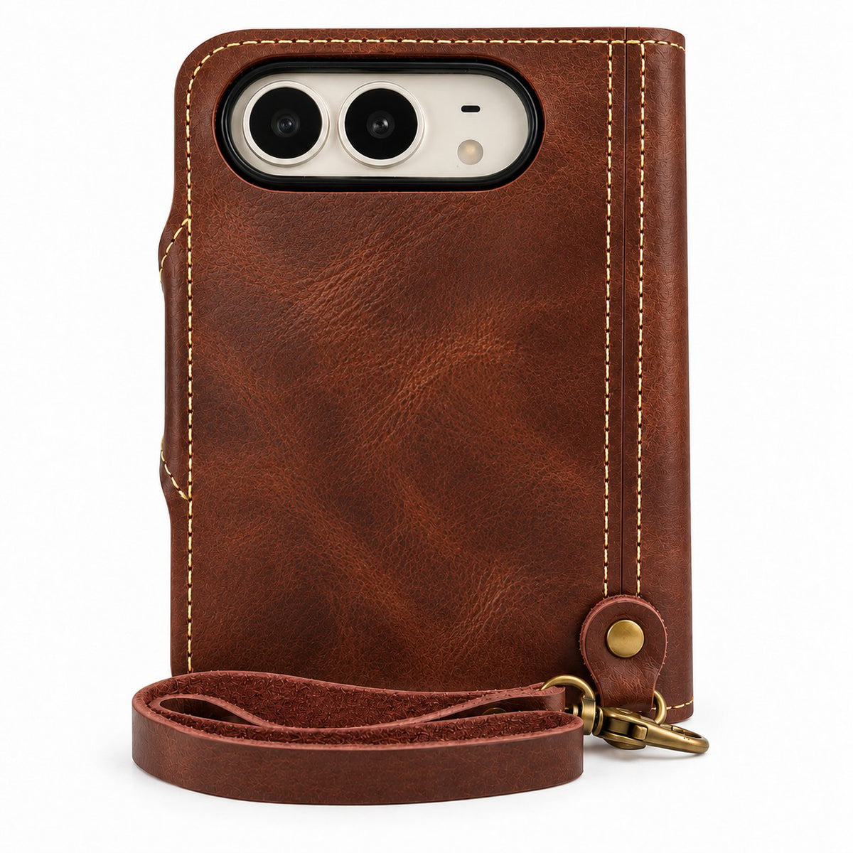 Genuine Leather Retro Oil Wax Cowhide Flip Wallet Phone Case