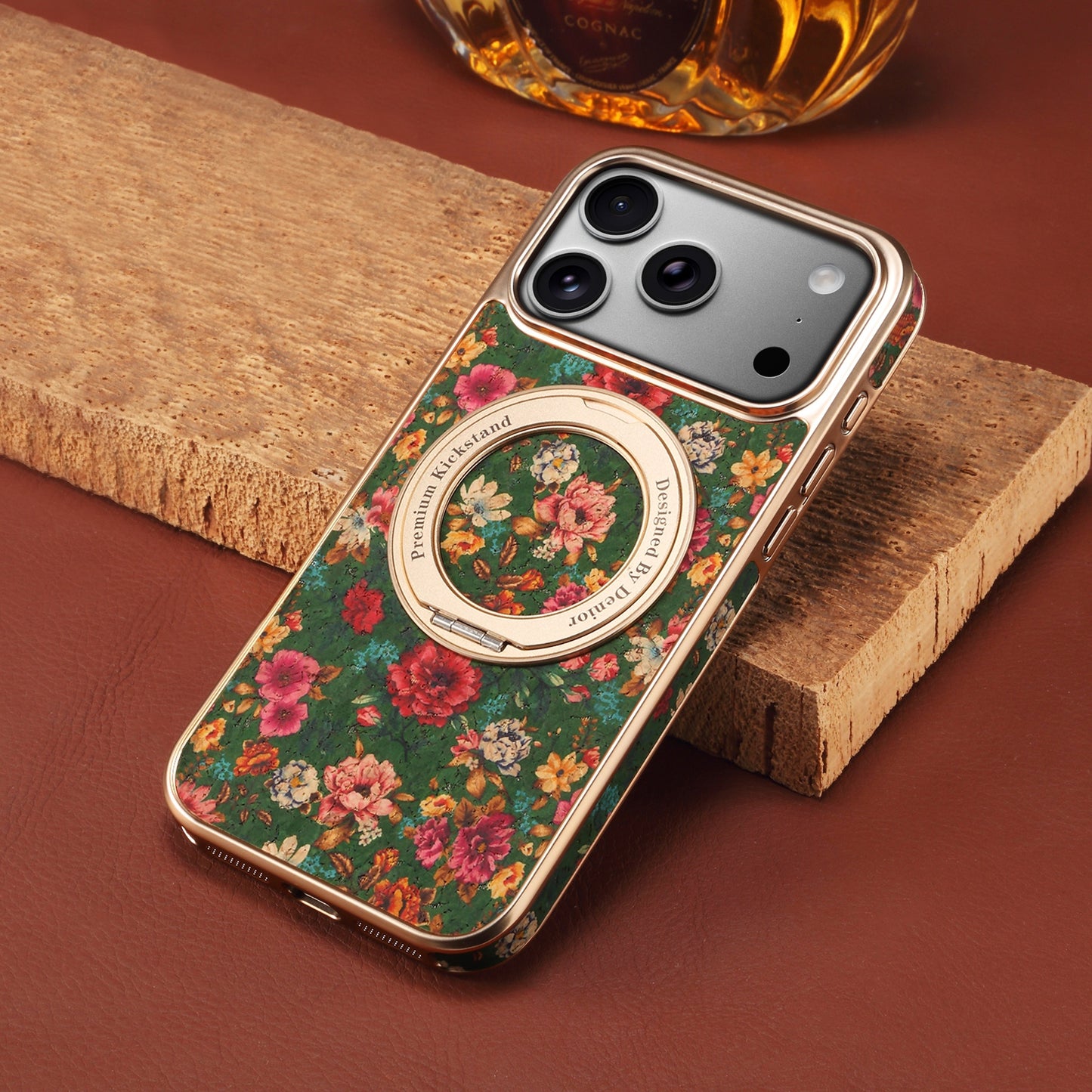 Floral Cork Wooden Case - 360 Kickstand
