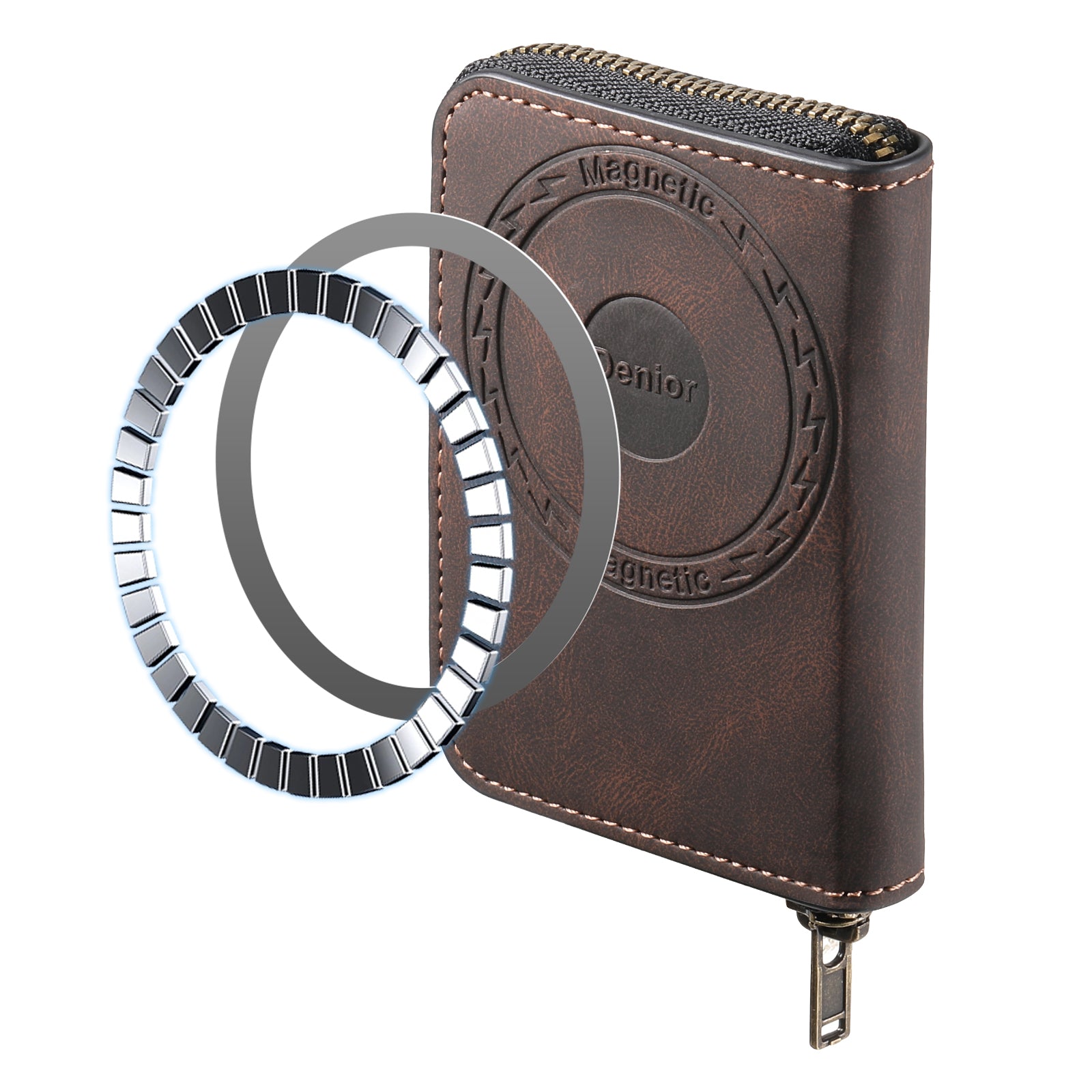 RFID Magnetic Zipper Wallet Credit Card Bag (Brown)