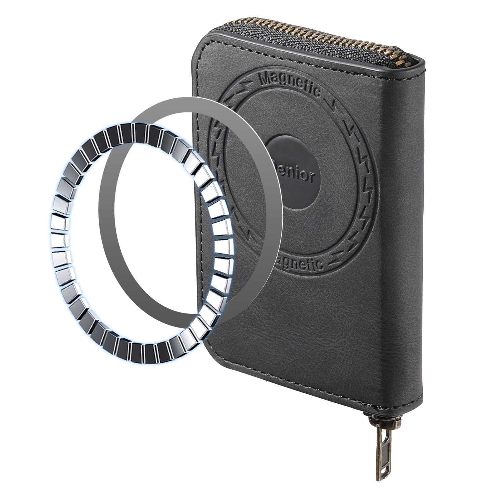 RFID Magnetic Zipper Wallet Credit Card Bag (Black)