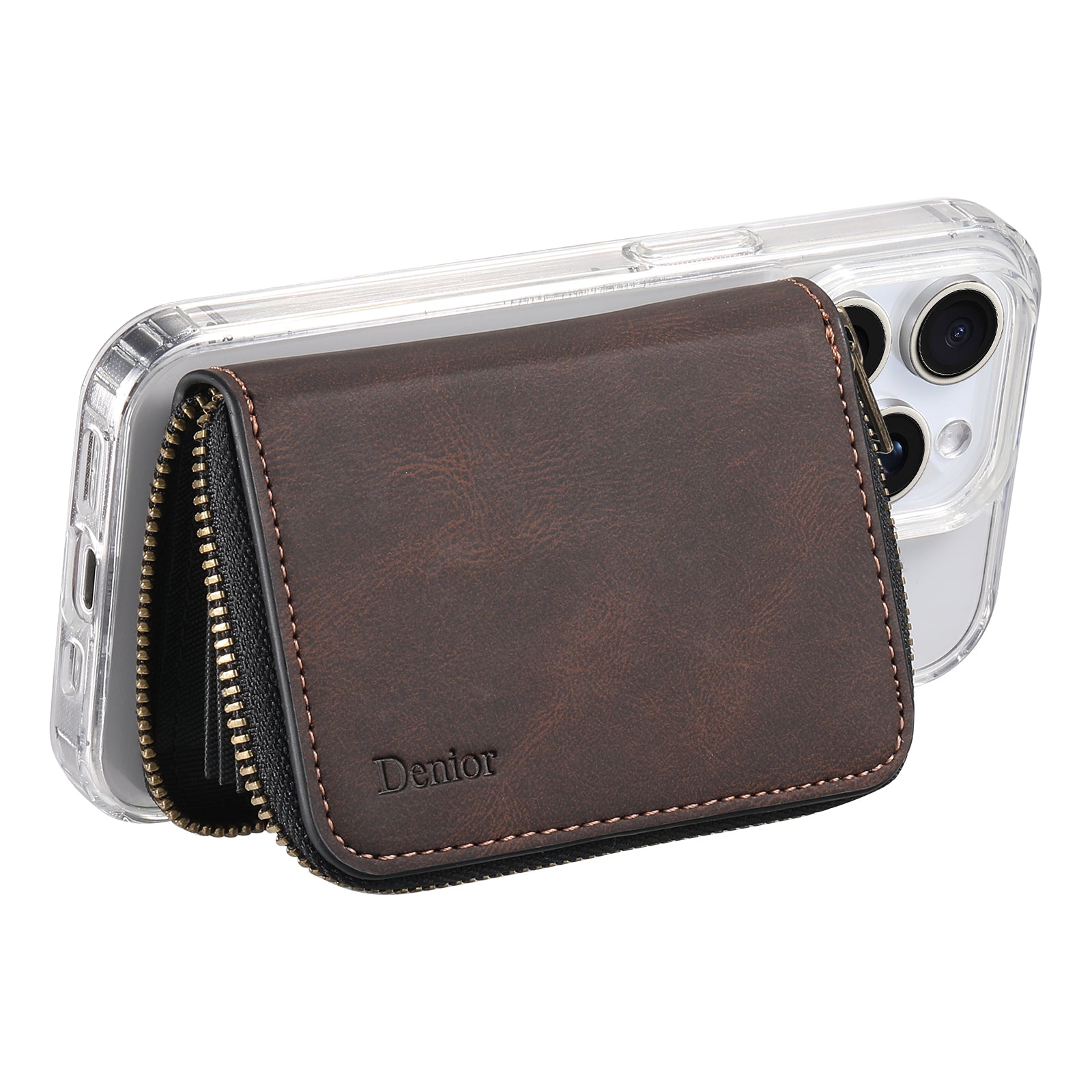 RFID Magnetic Zipper Wallet Credit Card Bag (Brown)