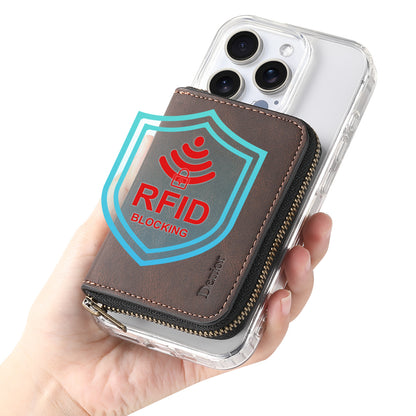 RFID Magnetic Zipper Wallet Credit Card Bag (Brown)