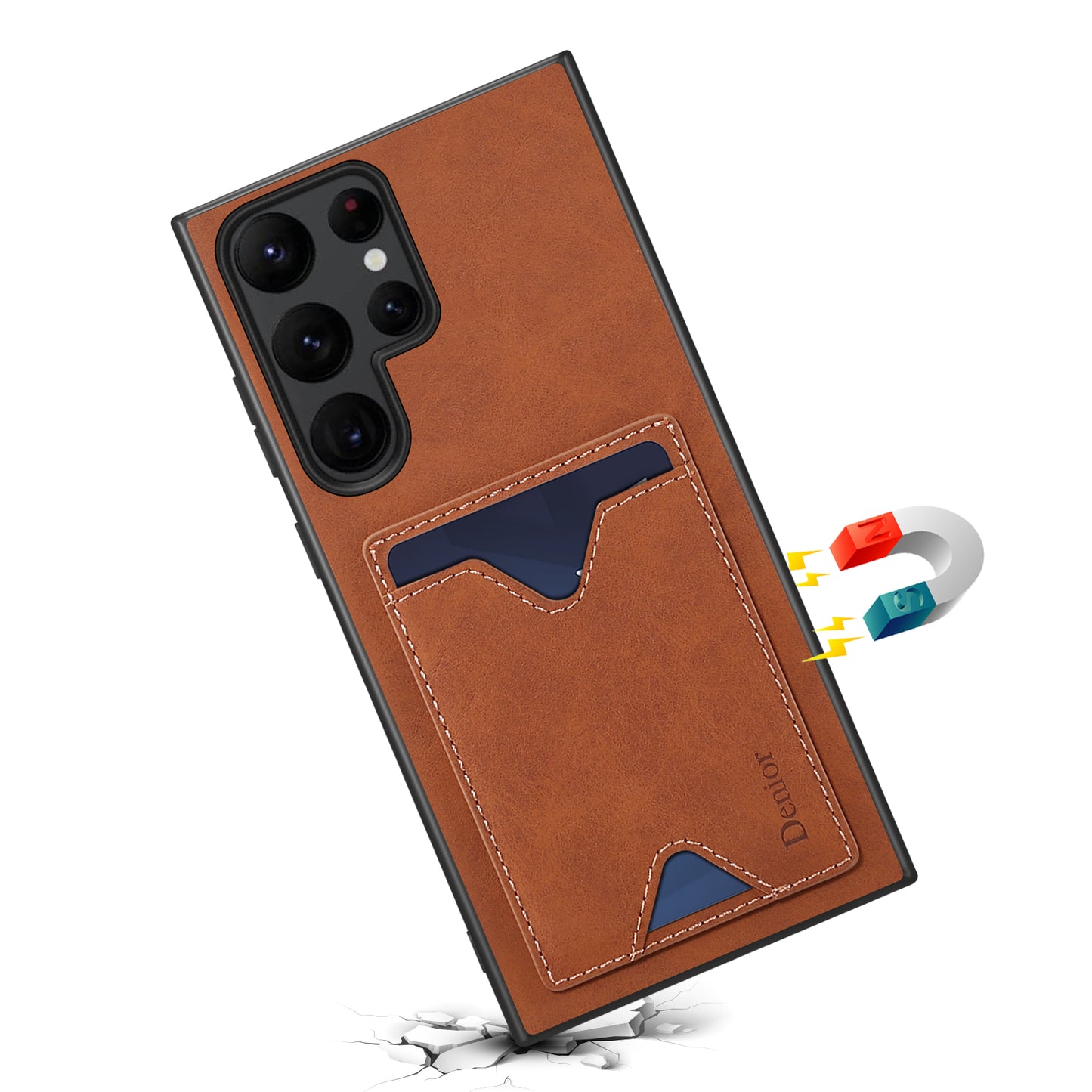 PU Retro Faux Leather Dual Card Slot Kickstand Phone Case (For Samsung)