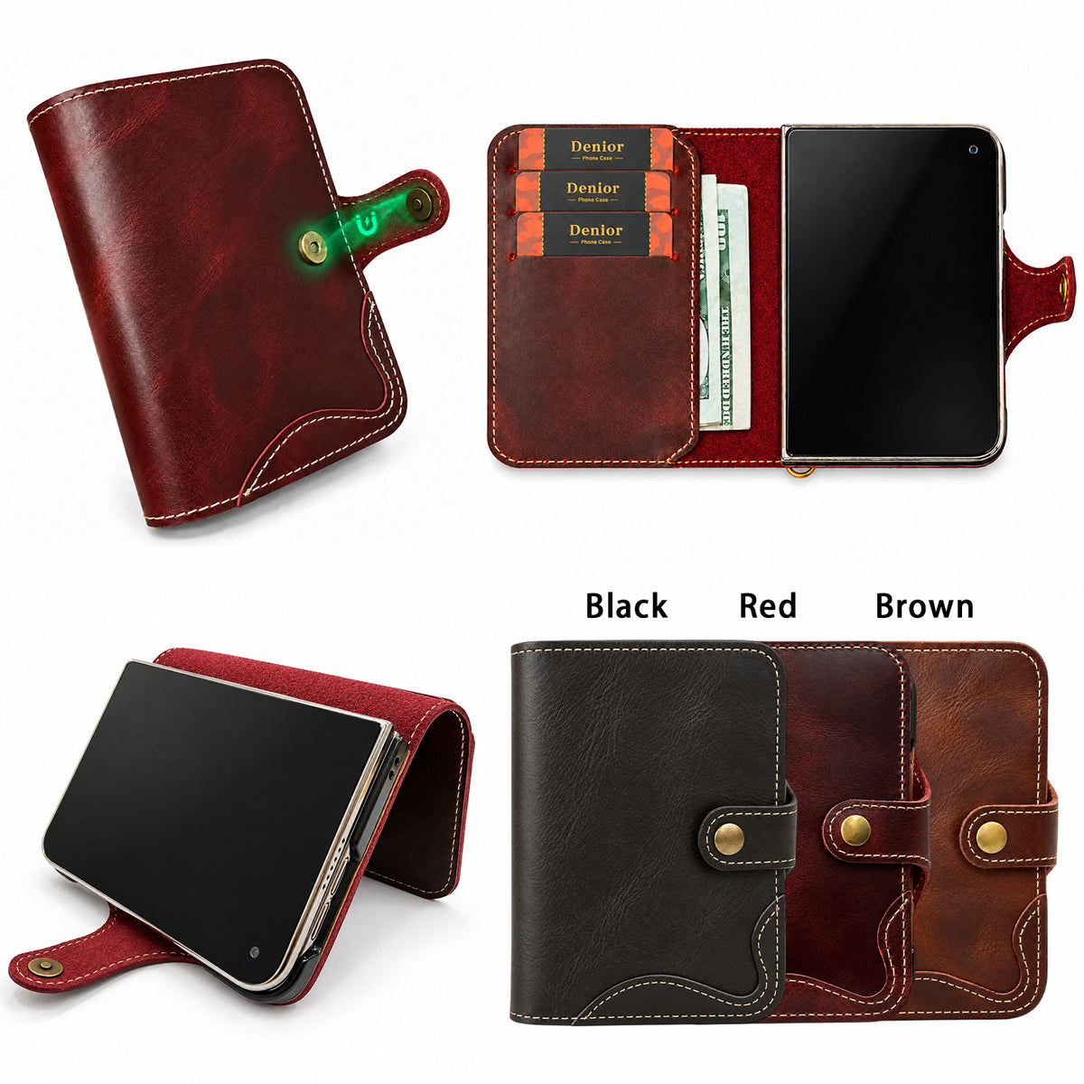 Genuine Leather Retro Oil Wax Cowhide Flip Wallet Phone Case