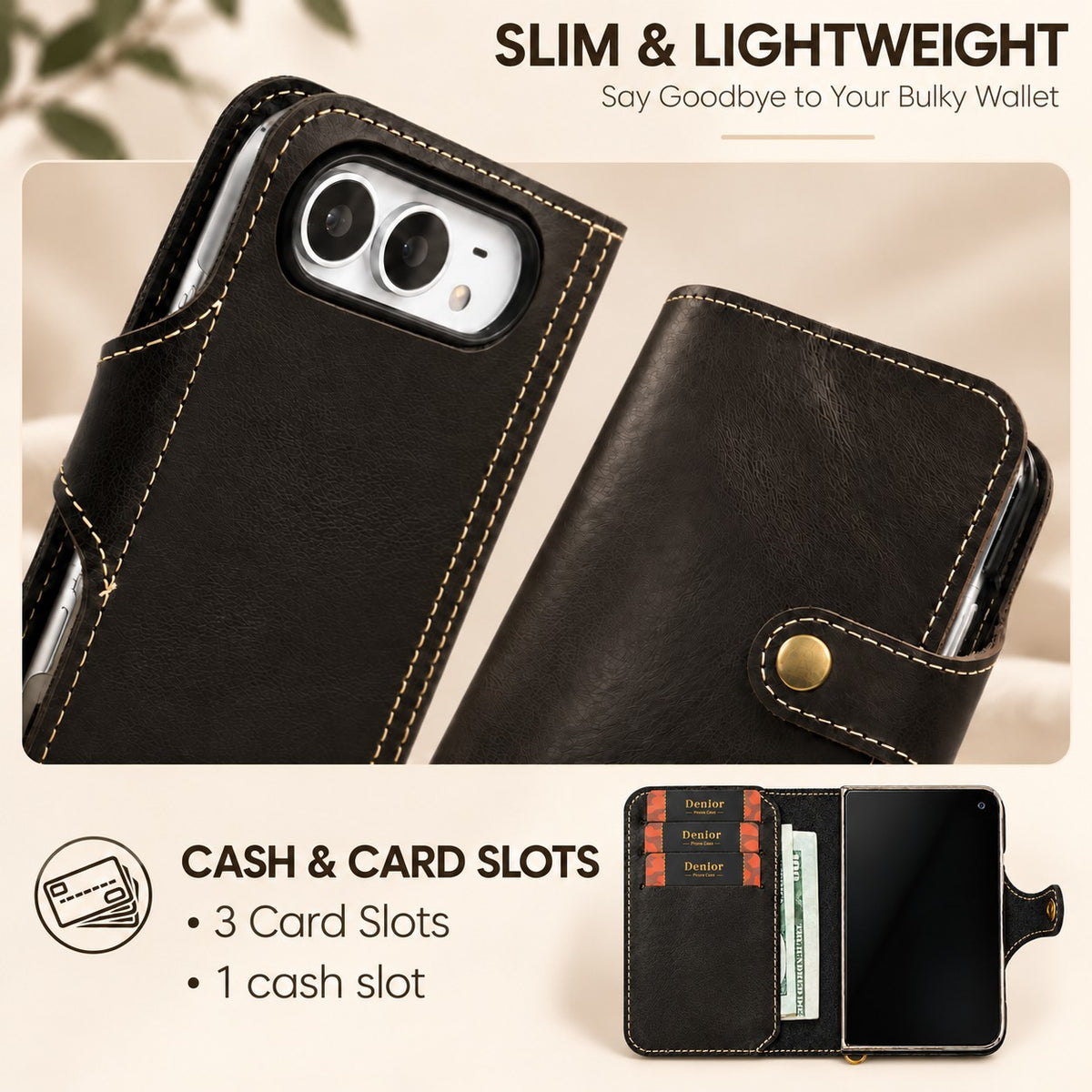 Genuine Leather Retro Oil Wax Cowhide Flip Wallet Phone Case