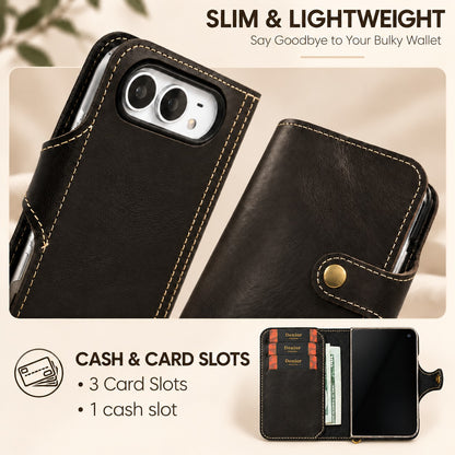 Genuine Leather Retro Oil Wax Cowhide Flip Wallet Phone Case