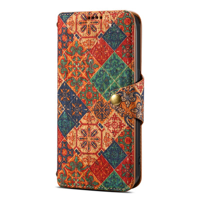 Cork Floral Button Wallet Stand Phone Case (For Samsung)