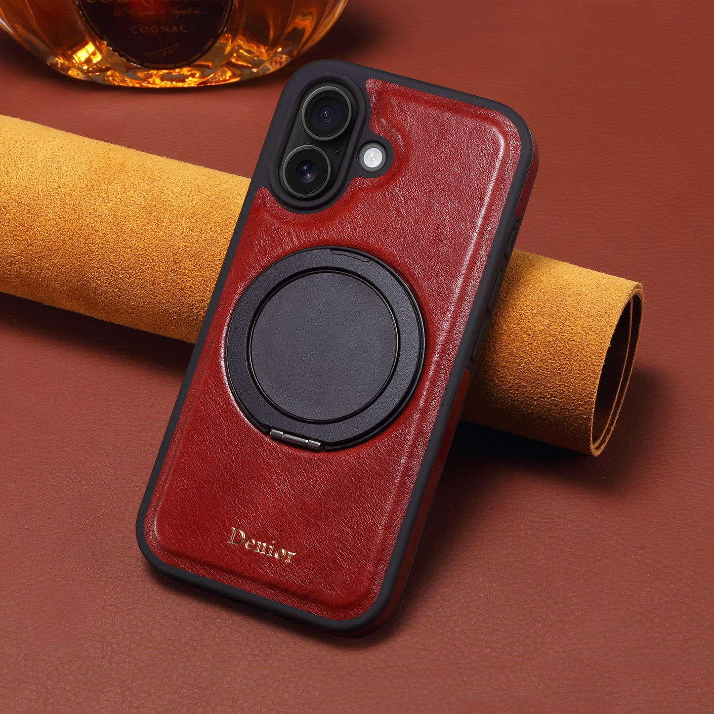 Genuine Leather 360° Rotating Gear Stand Phone Case