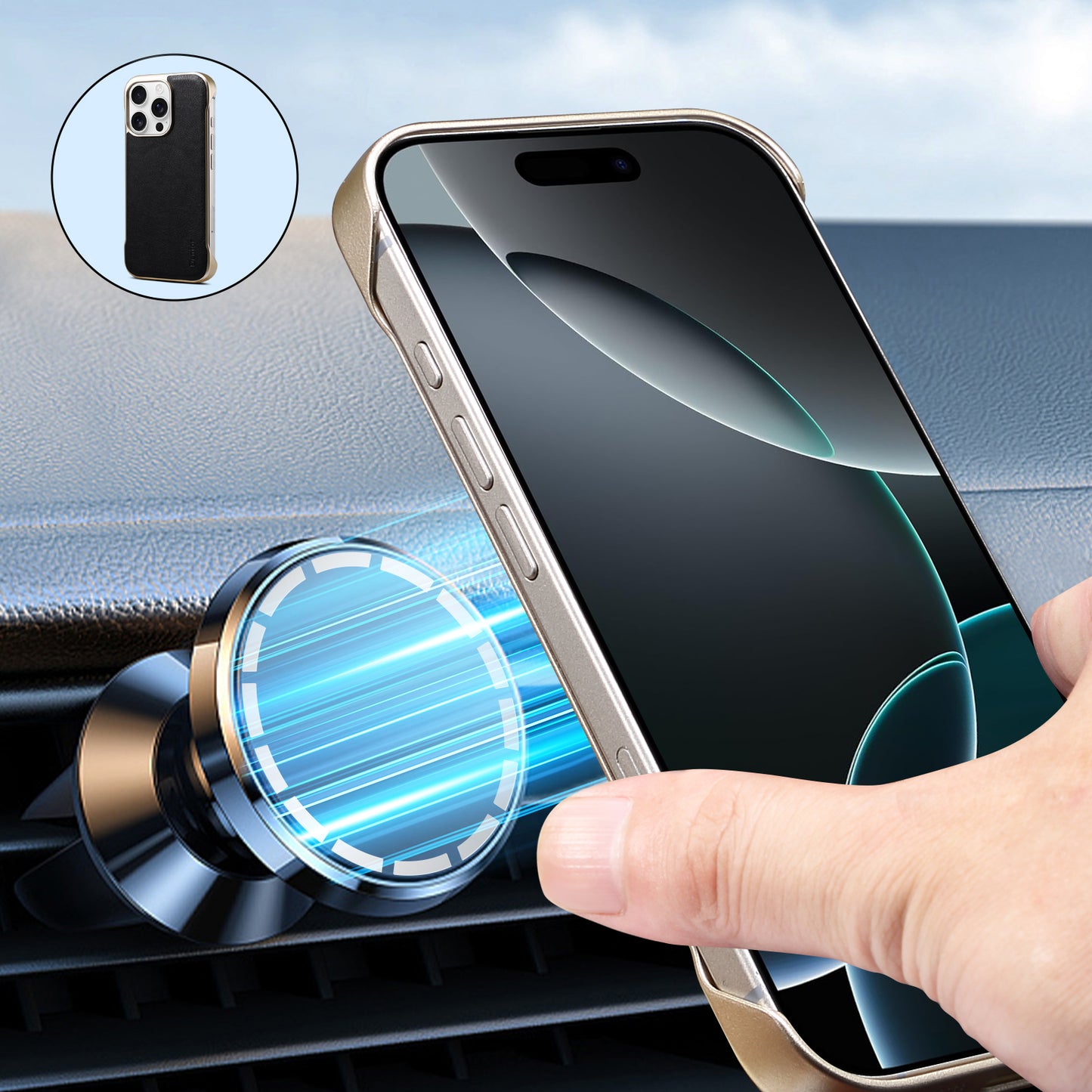 Genuine Leather Borderless Magnetic Phone Case