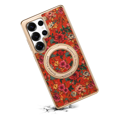 Cork Floral Rotating Electroplated Magnetic Phone Case (For Samsung)