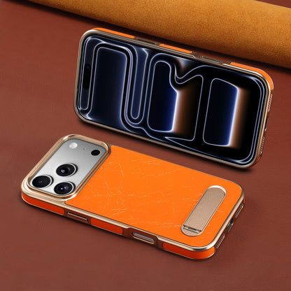 Genuine Leather In-line Stand Magnetic Electroplated Phone Case