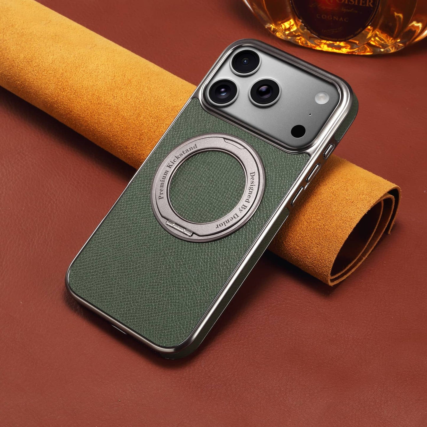 Genuine Leather Gear Electroplated Phone Case