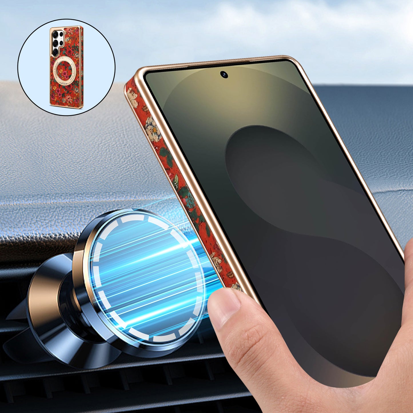 Cork Floral Rotating Electroplated Magnetic Phone Case (For Samsung)