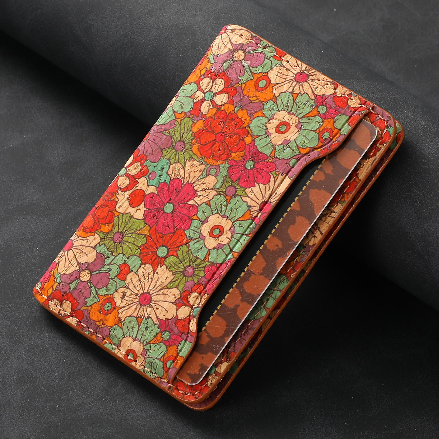 Cork Floral Magnetic Card Holder