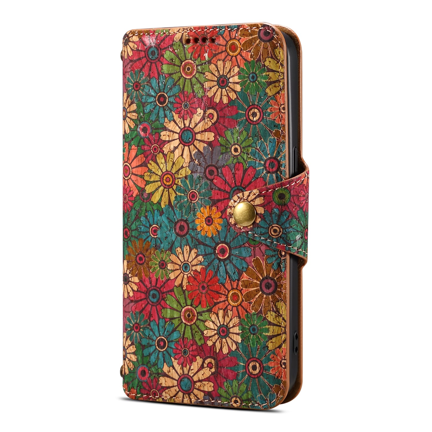 Cork Floral Button Wallet Stand Phone Case (For Samsung)