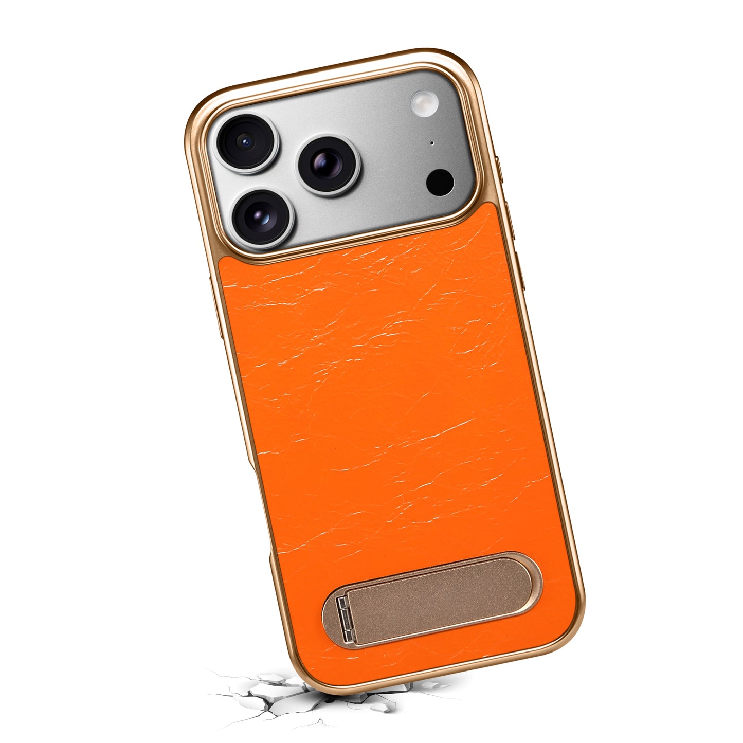 Genuine Leather In-line Stand Magnetic Electroplated Phone Case