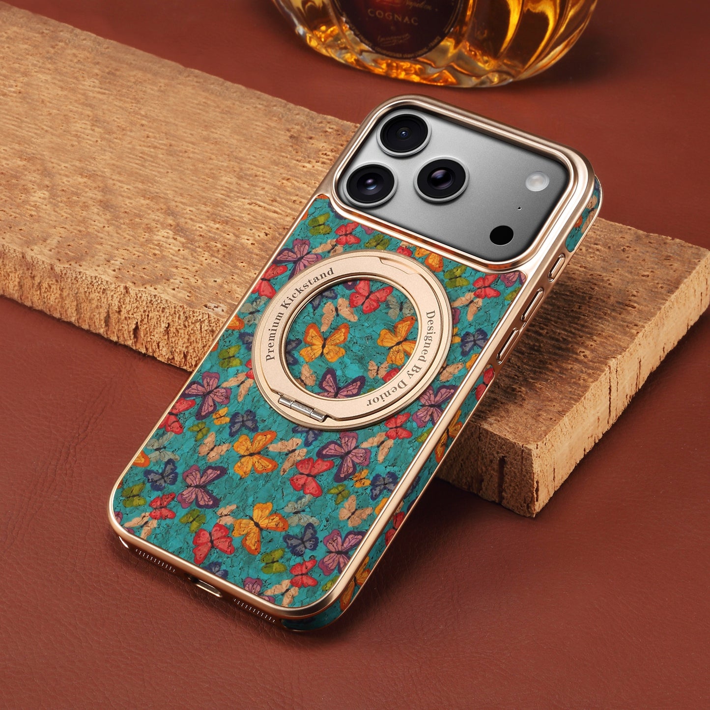 Floral Cork Wooden Case - 360 Kickstand