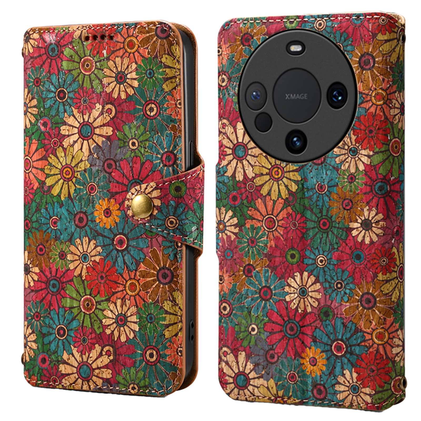 Huawei Flower Language Cork Flip Wallet Stand Leather Phone Case (Green)