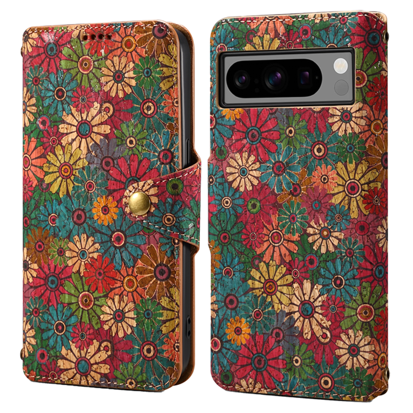 Google Flower Language Cork Flip Wallet Stand Leather Phone Case (Green)