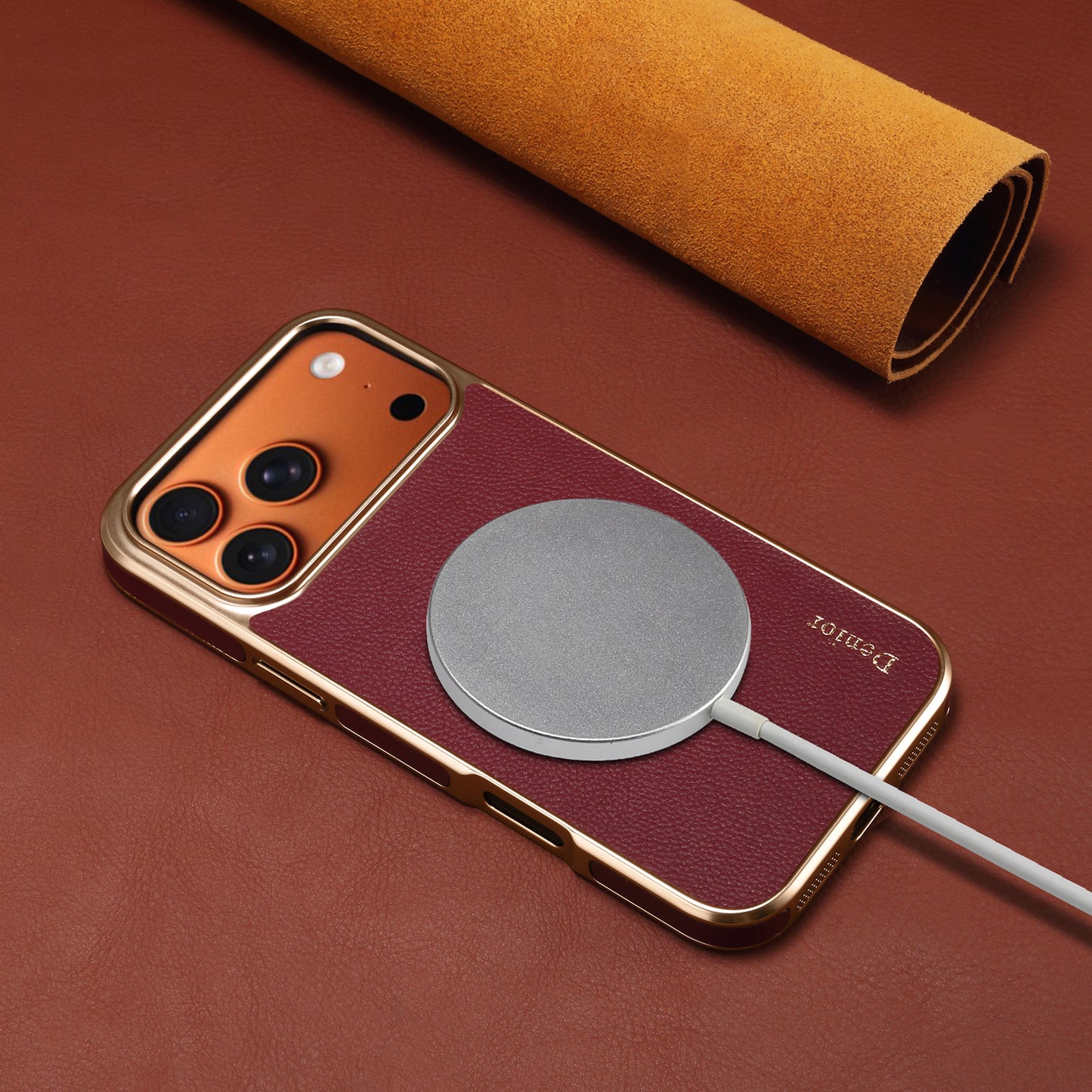 Luxury Car Style Genuine Leather Electroplated Phone Case