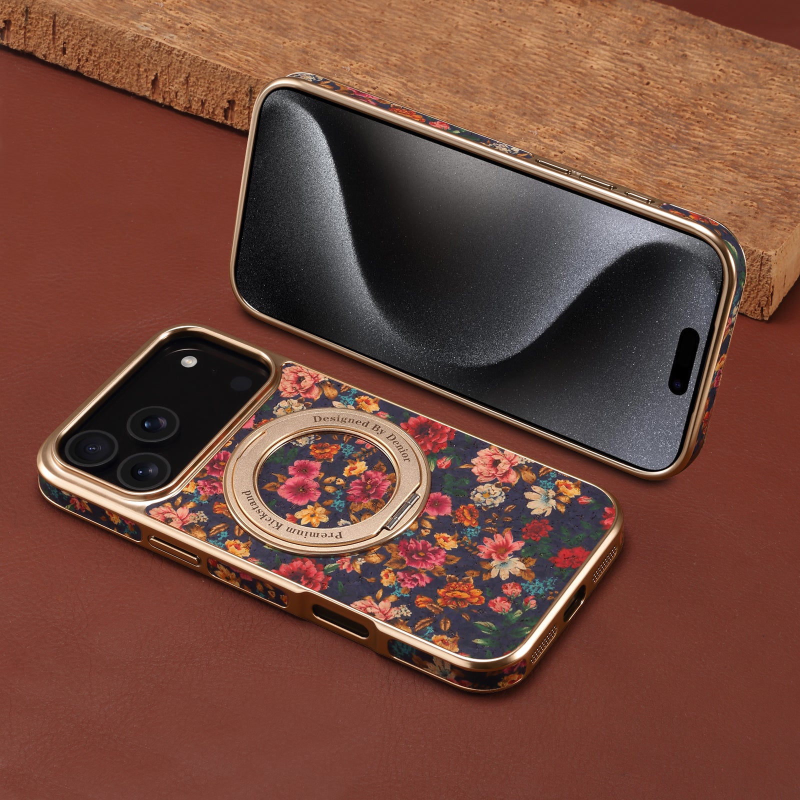IPhone Series 360 ° Rotating Bracket Anti Drop Cork Phone Case (Purple)
