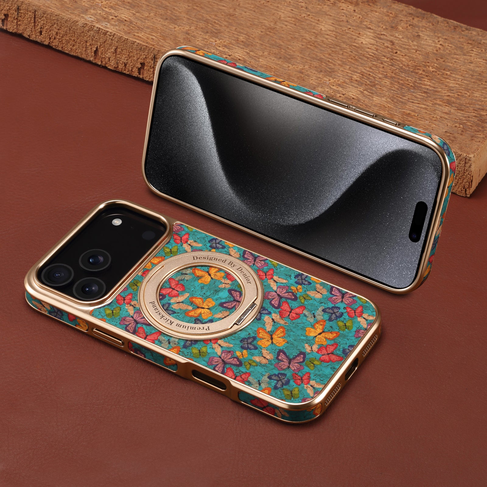 IPhone Series 360 ° Rotating Bracket Anti Drop Cork Phone Case (Blue)
