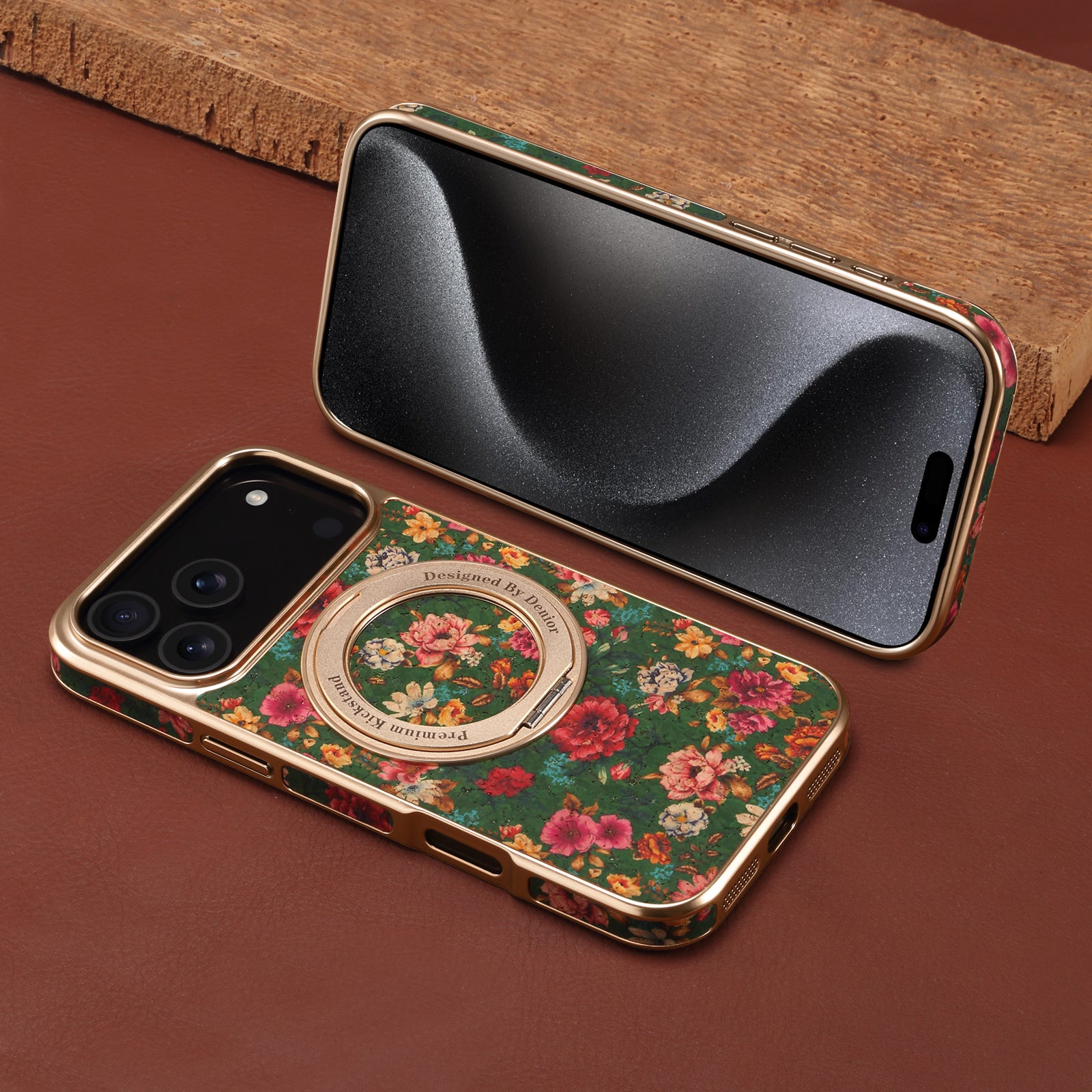 IPhone Series 360 ° Rotating Bracket Anti Drop Cork Phone Case (Green)
