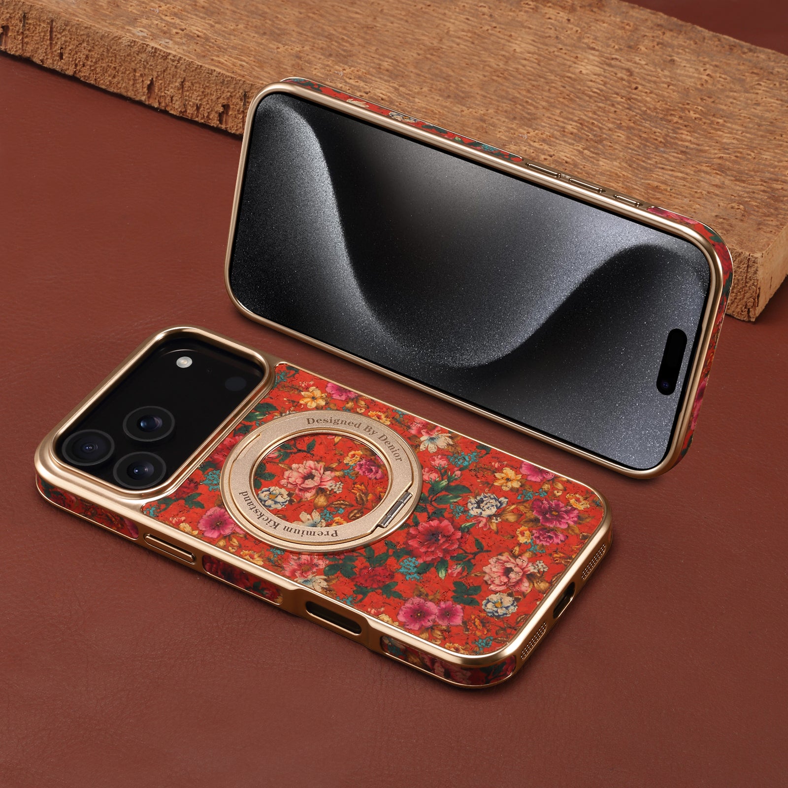 IPhone Series 360 ° Rotating Bracket Anti Drop Cork Phone Case (Red)