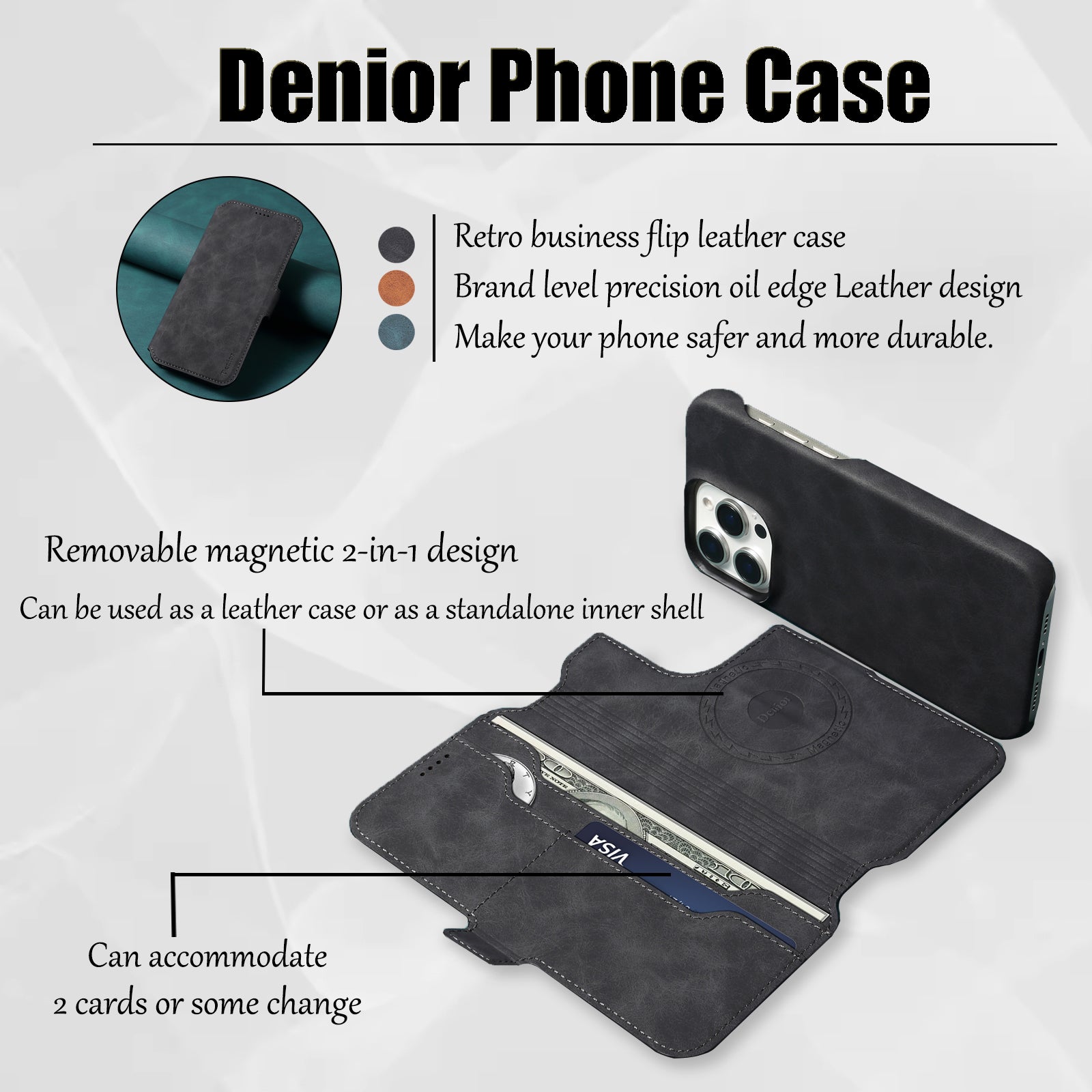 2IN1 Detachable Magnetic iPhone Phone Case & Card Pocket（Black）