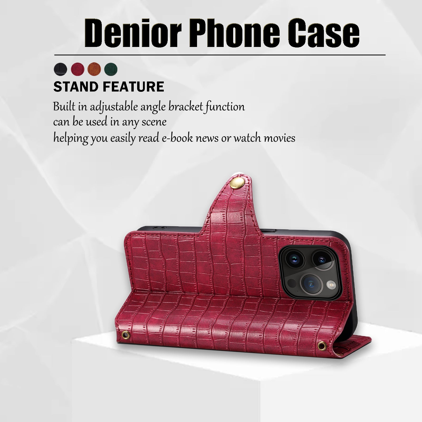 Crocodile PU Leather iPhone Cover Wallet Phone Case（Red）