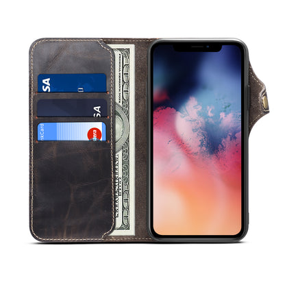 iPhone 13/12 Min/11/7/8 Plus/Xs Max Series Genuine Leathe Multi Functional Card Insertion Flip Wallet Holder Phone Case（Black）