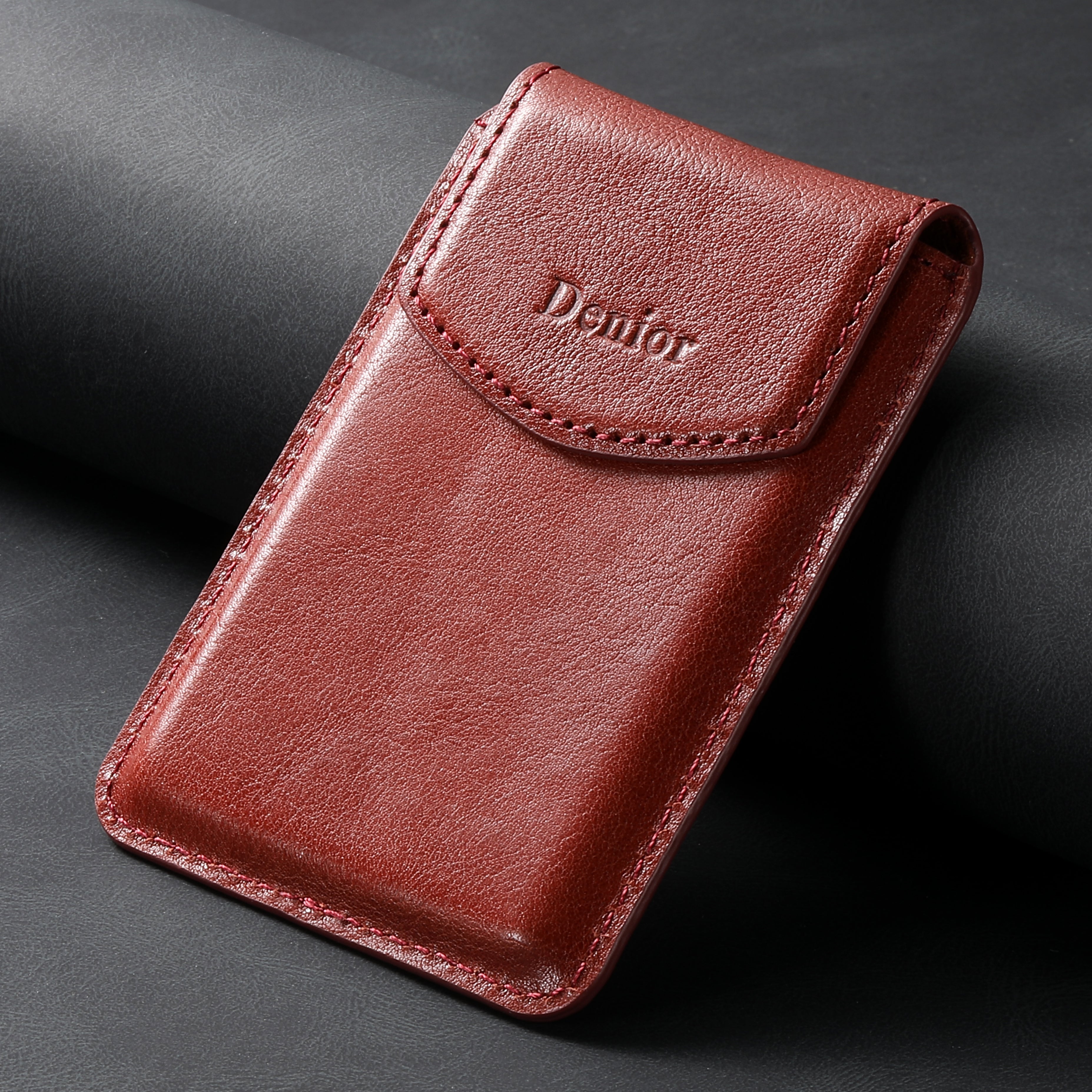 Magnetic Genuine Leather Bracket Credit Card Bag（Red）