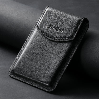 Magnetic Genuine Leather Bracket Credit Card Bag（Black）