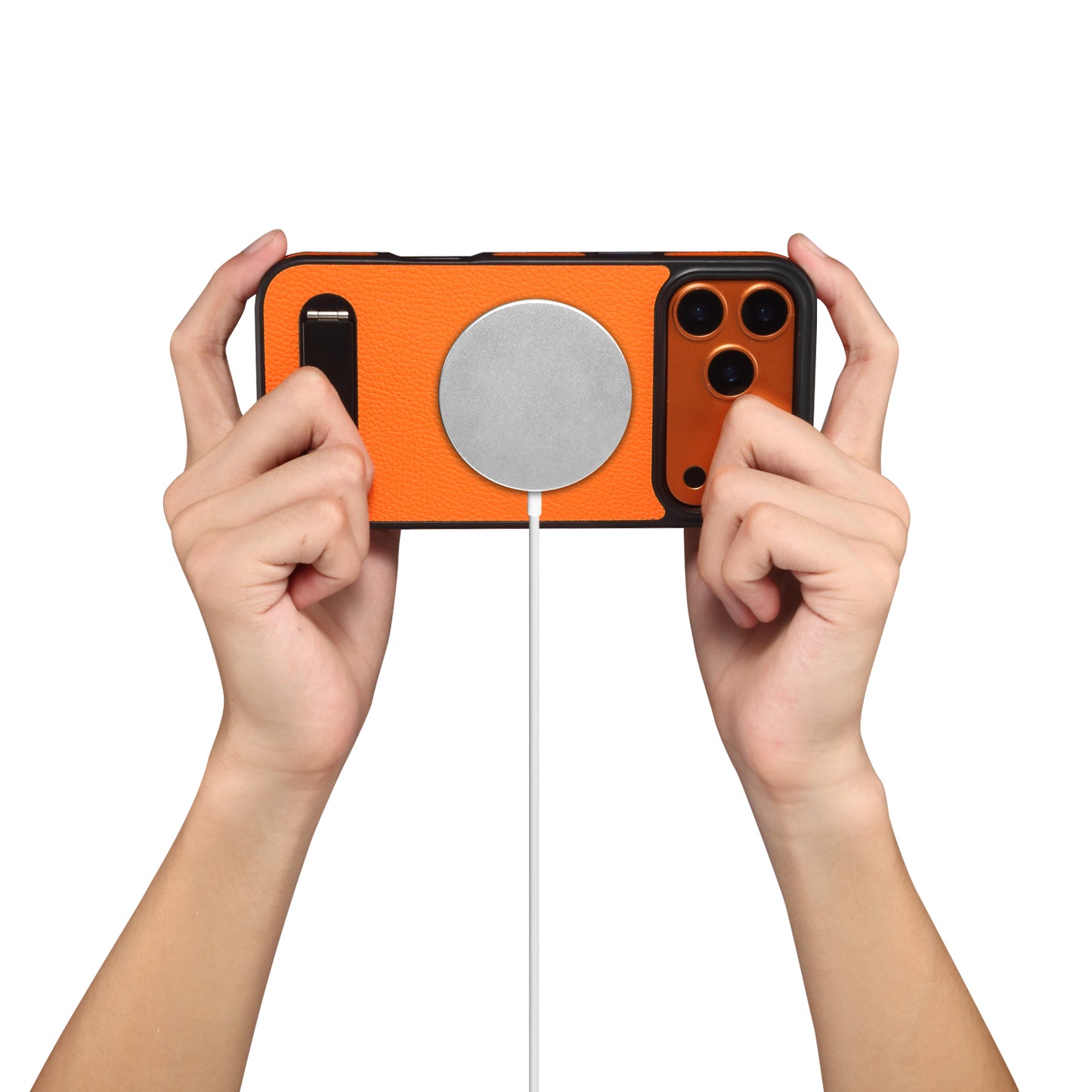 PU Faux Leather Lychee Texture In-line Stand Phone Case