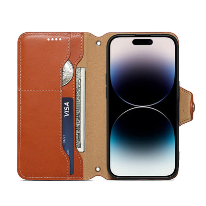 IPhone Simple PU Leather Flip Card Wallet Stand Phone Case（Brown）