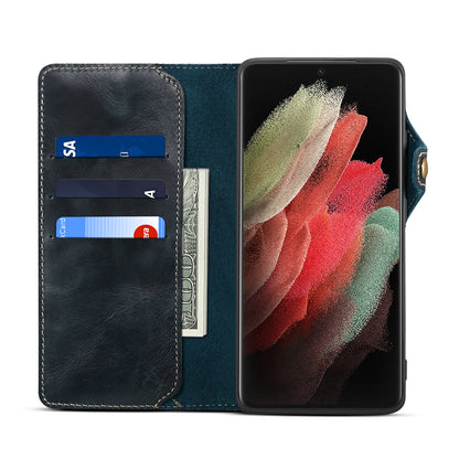 Samsung Galaxy S23/S22/S21 Series Genuine Leathe Multi Functional Card Insertion Flip Wallet Holder Phone Case（Blue）