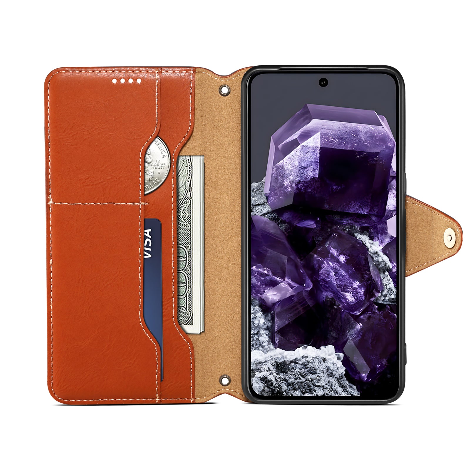 Google Simple PU Leather Flip Card Wallet Stand Phone Case（Brown）