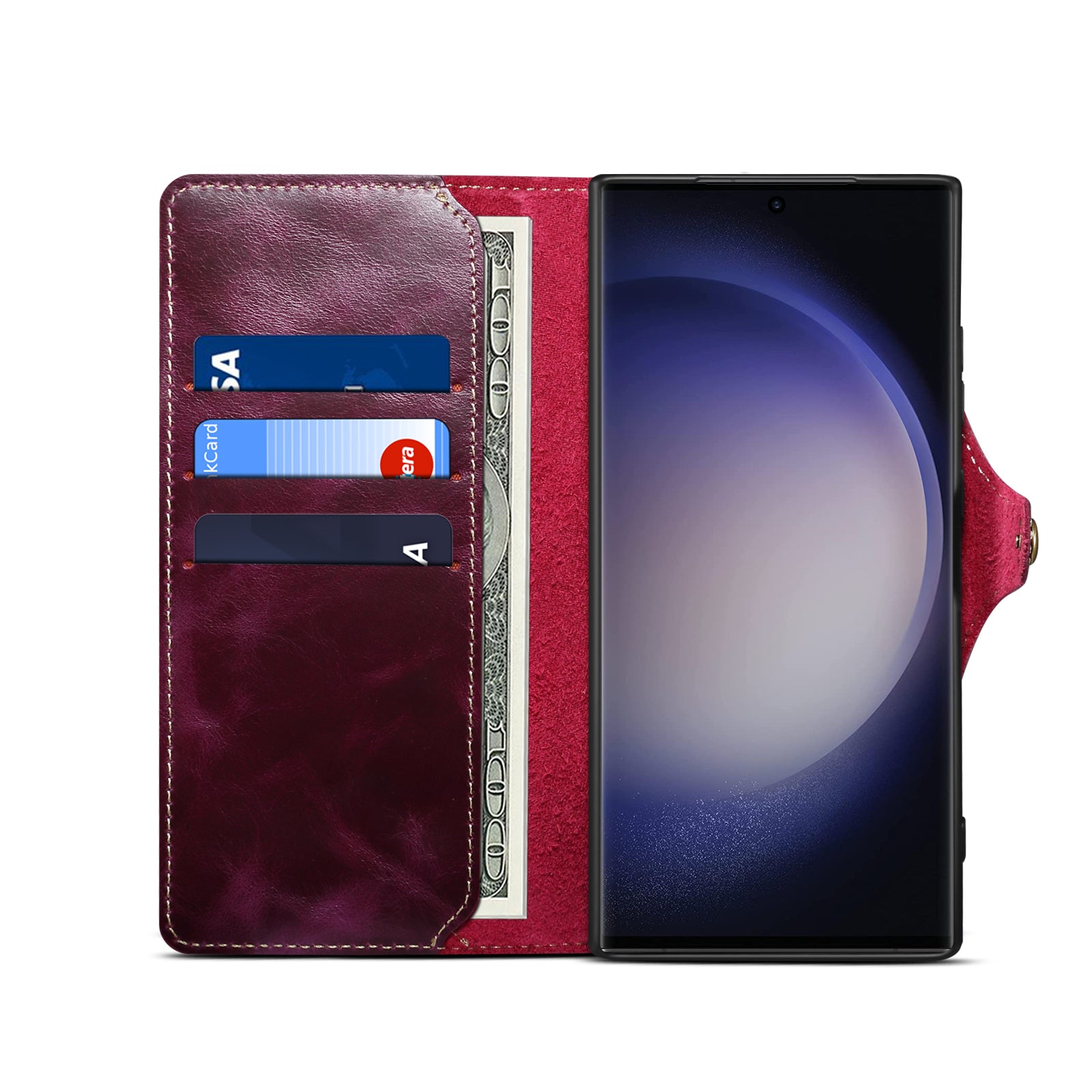 Samsung Galaxy S24/S25 Series Genuine Leathe Multi Functional Card Insertion Flip Wallet Holder Phone Case（Purple）
