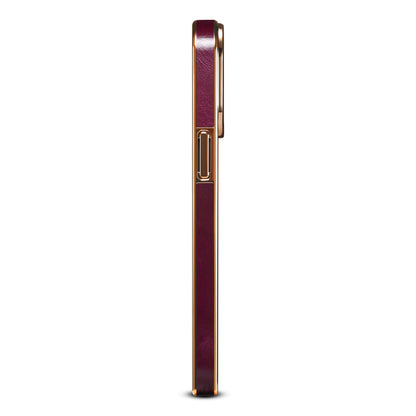 iPhone Top Layer Cowhide Electroplated Border Anti Drop Genuine Leather Phone Case（Purple）