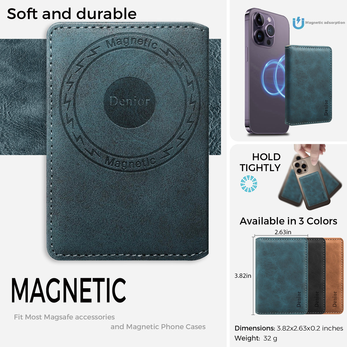 PU Leather 2-Card Magnetic Foldable Card Holder