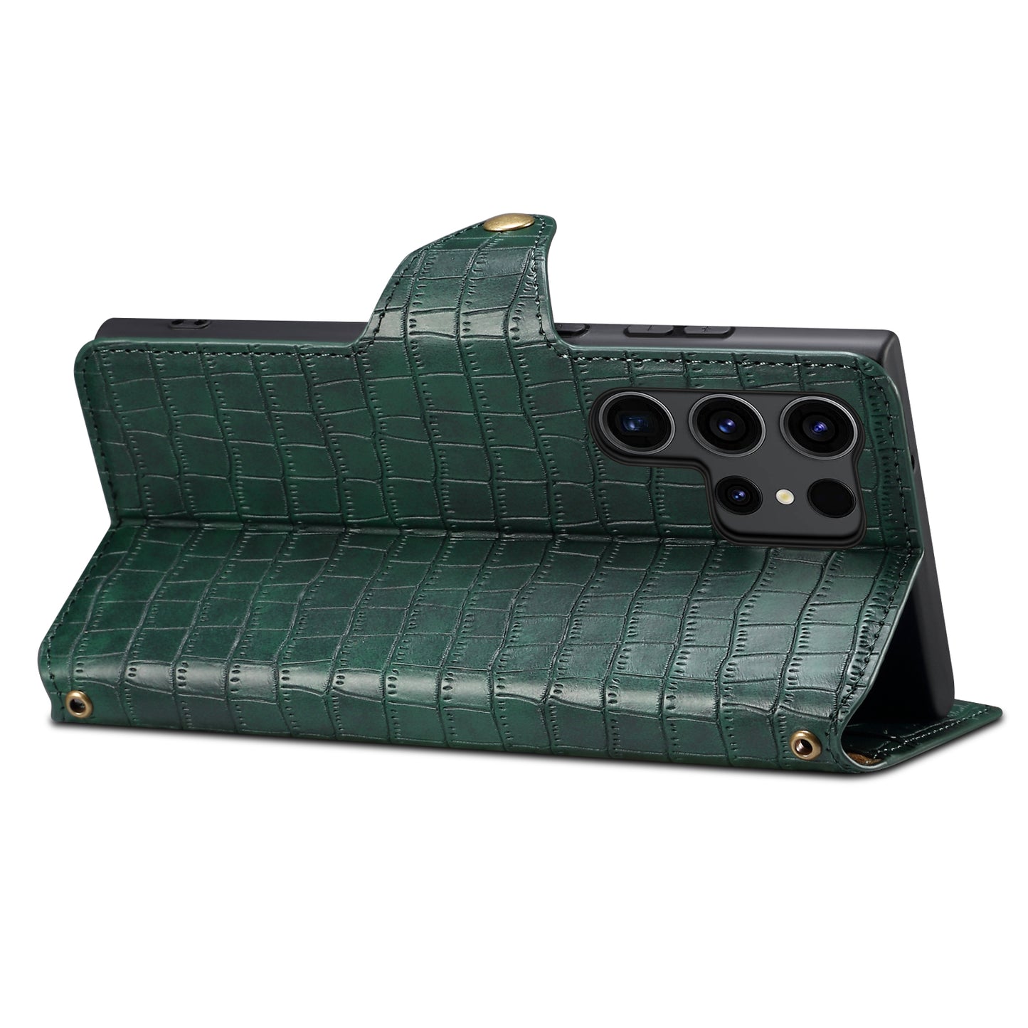 PU Faux Leather Crocodile Texture Button Wallet Stand Phone Case (For Samsung)