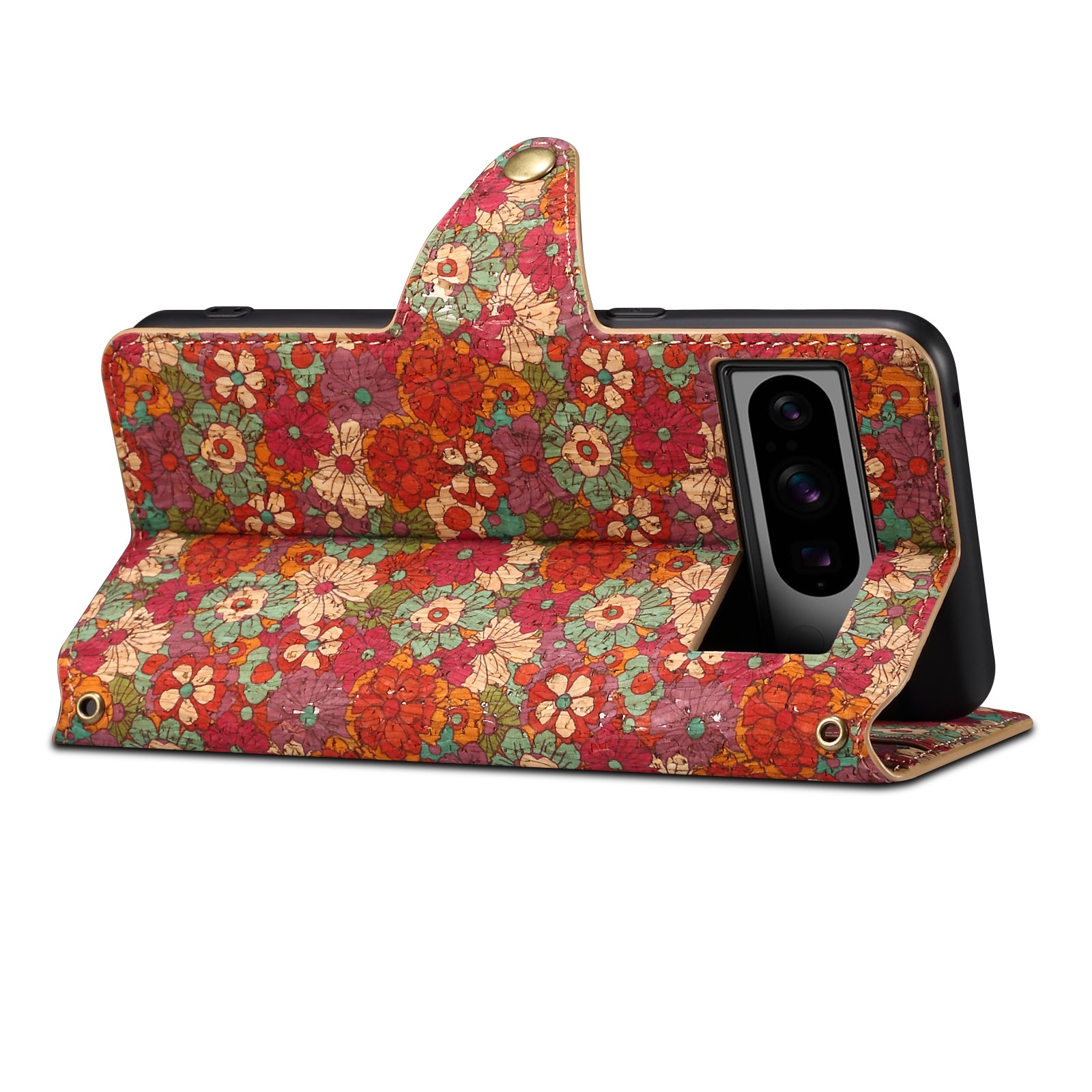 Google Flower Language Cork Flip Wallet Stand Leather Phone Case (Red)
