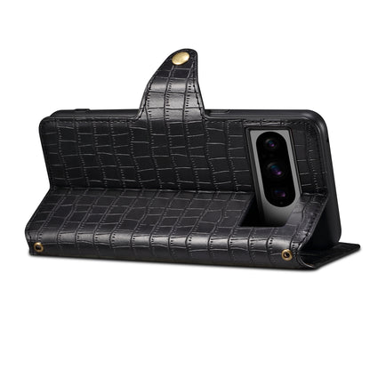 Crocodile PU Leather Google Cover Wallet Phone Case（Black）