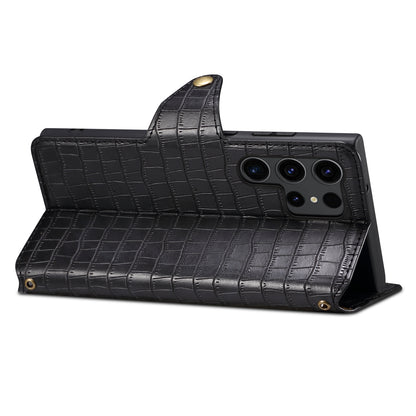 Crocodile PU Leather Samsung Cover Wallet Phone Case（Black）