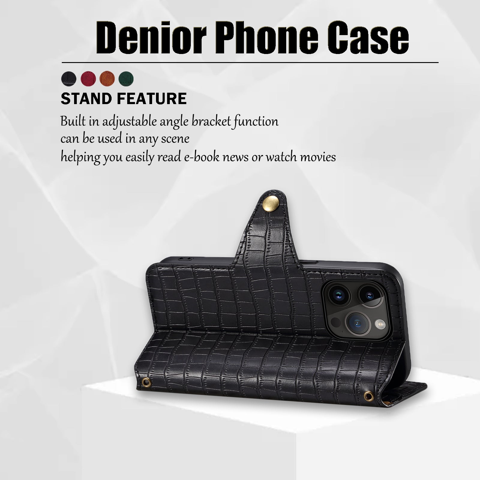 Crocodile PU Leather iPhone Cover Wallet Phone Case（Black）