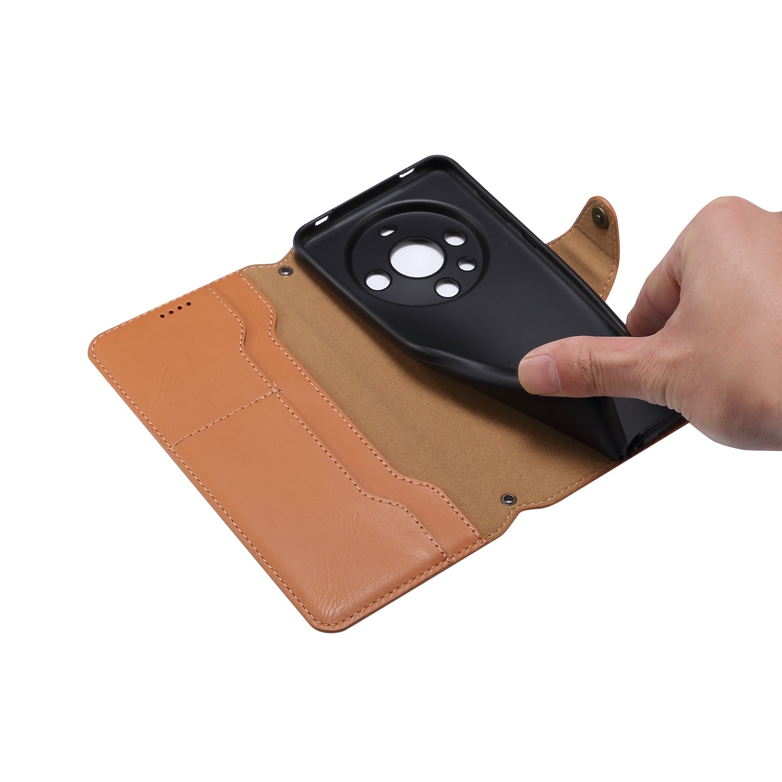 Huawei Simple PU Leather Flip Card Wallet Stand Phone Case（Khaki）