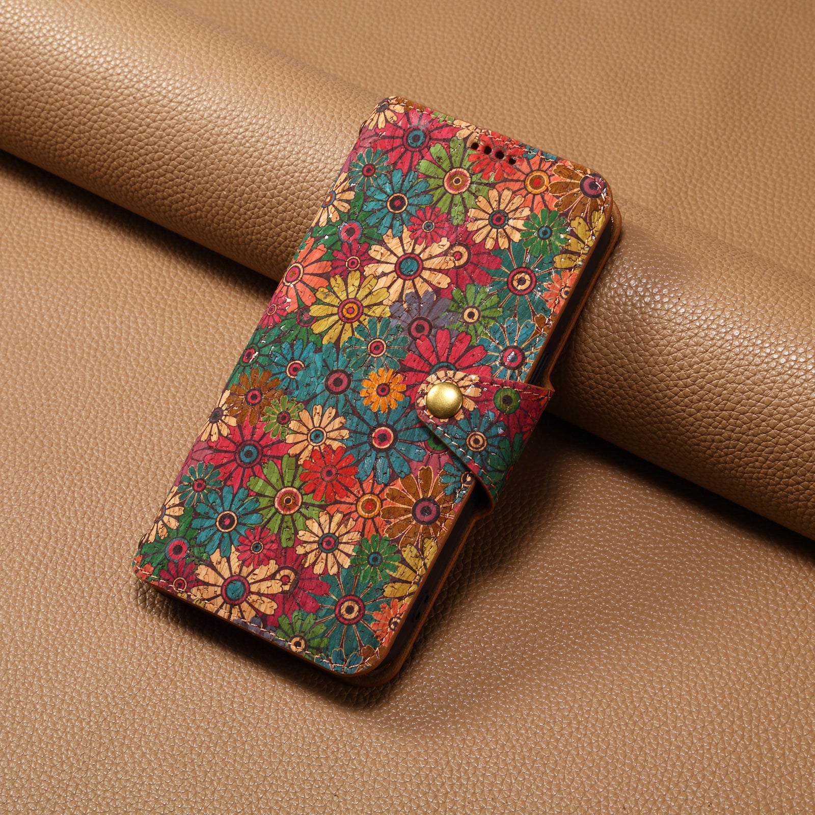 Google Flower Language Cork Flip Wallet Stand Leather Phone Case (Green)