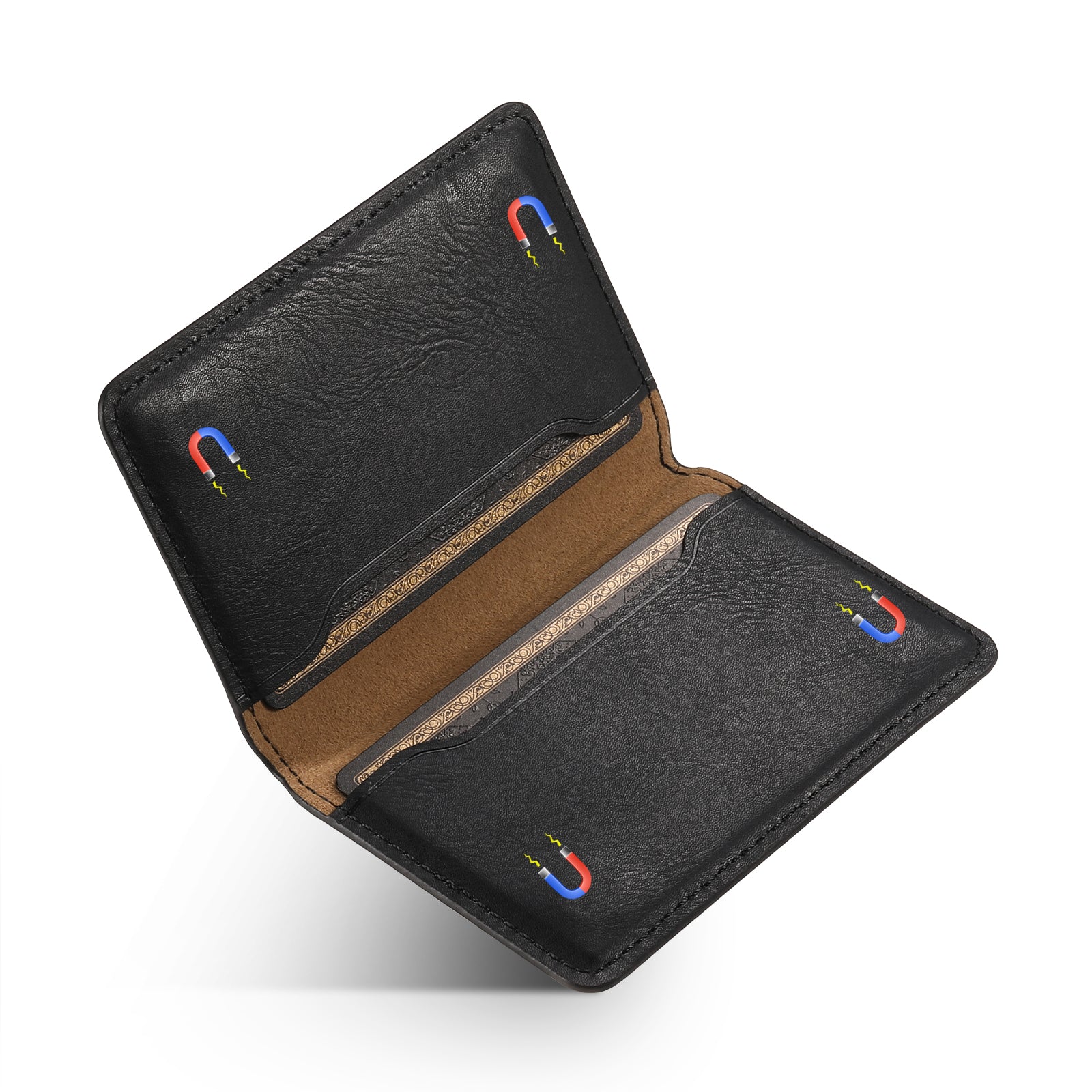 Magnetic Cowhide Pattern Credit Card Bag（Black）