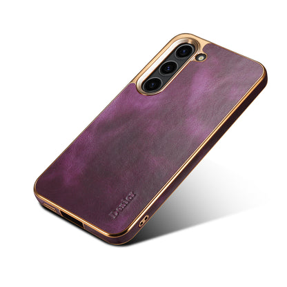 Samsung Top Layer Cowhide Electroplated Border Anti Drop Genuine Leather Phone Case（Purple）